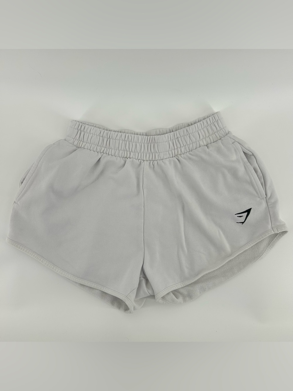 Gymshark Womens Training Fleece Shorts Size Small S White Gray Logo Athletic